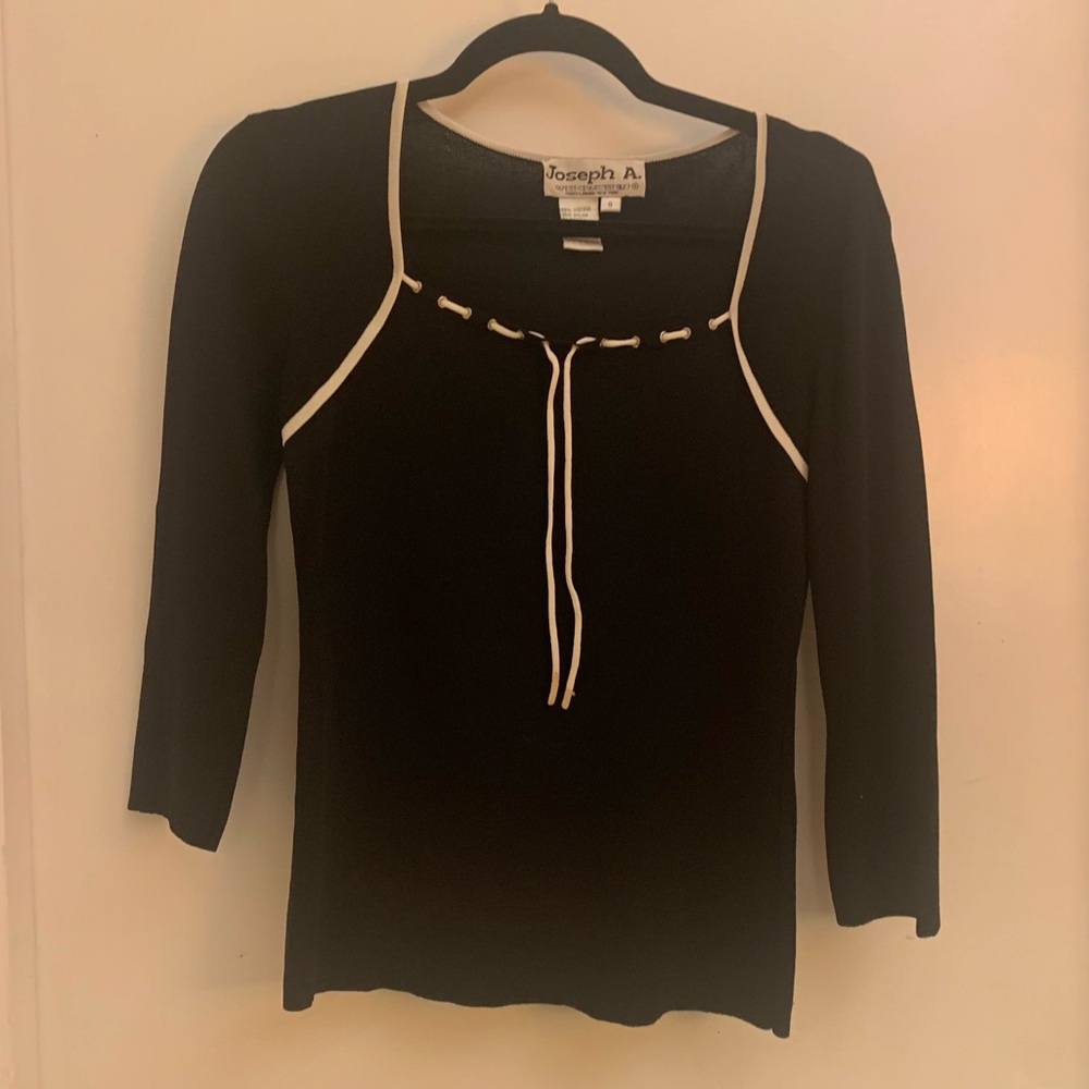 90s Joseph A black & white, square neck, 3/4 sleeve top
